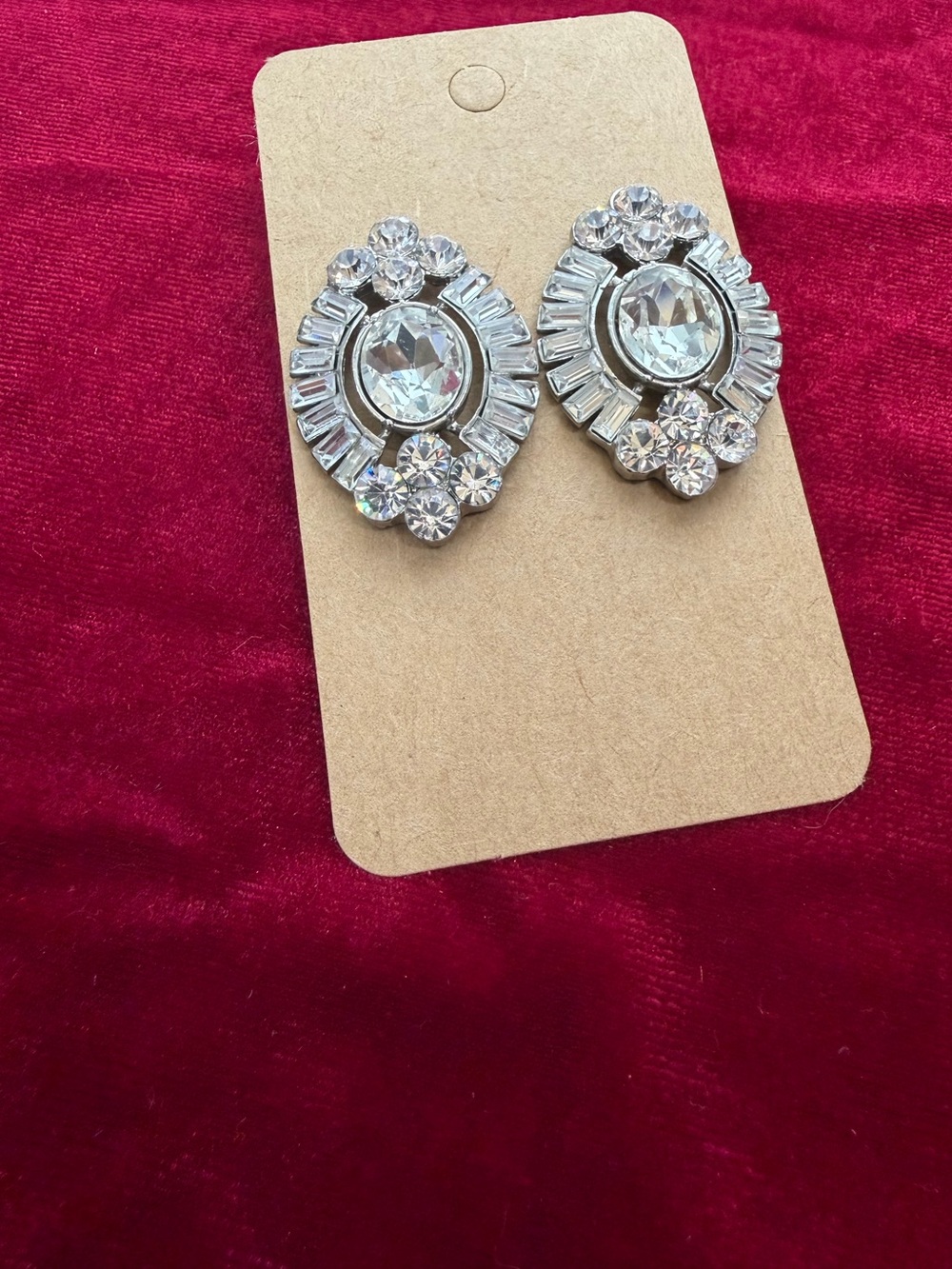 Vintage Large Clear Rhinestone Art Deco Earrings